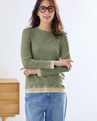 【ドゥクラッセ/DoCLASSE】のコットンガーゼ・配色クルーネック/長袖 カーキグレー|ID: prp329100004935504 ipo3291000000037236599