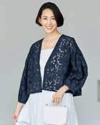 【ドゥクラッセ/DoCLASSE】の総カットワークレース・パフ袖ジャケット ミッドナイトブルー|ID: prp329100004935542 ipo3291000000037094554