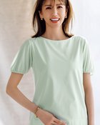 【ドゥクラッセ/DoCLASSE】の異素材ミックス・シアースリーブカットソー 人気、トレンドファッション・服の通販 founy(ファニー) ファッション Fashion レディースファッション Fashion for Women トップス・カットソー Cut & Sew Tops シャツ・ブラウス・オフィスカジュアル Elegant Blouses & Button-Ups ロングTシャツ・Tシャツ Longline T-Shirts & Tees カットソー・ベーシックTシャツ Cut-and-Sewn Tops / Stretch Tees & Basics カットソー Cut and Sewn Top ジョーゼット Georgette, Semi-Sheer Fabric エレガント 上品 Elegant 鹿の子 Piqué, Kanoko Fabric thumbnail ミントグリーン|ID: prp329100004935754 ipo3291000000037039549