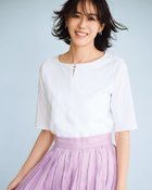 【ドゥクラッセ/DoCLASSE】のパールキーネック・5分袖/スーピマ・ドゥクラッセTシャツ ホワイト|ID: prp329100004935758 ipo3291000000037097788