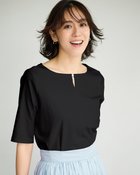 【ドゥクラッセ/DoCLASSE】のパールキーネック・5分袖/スーピマ・ドゥクラッセTシャツ ブラック|ID: prp329100004935758 ipo3291000000037097789