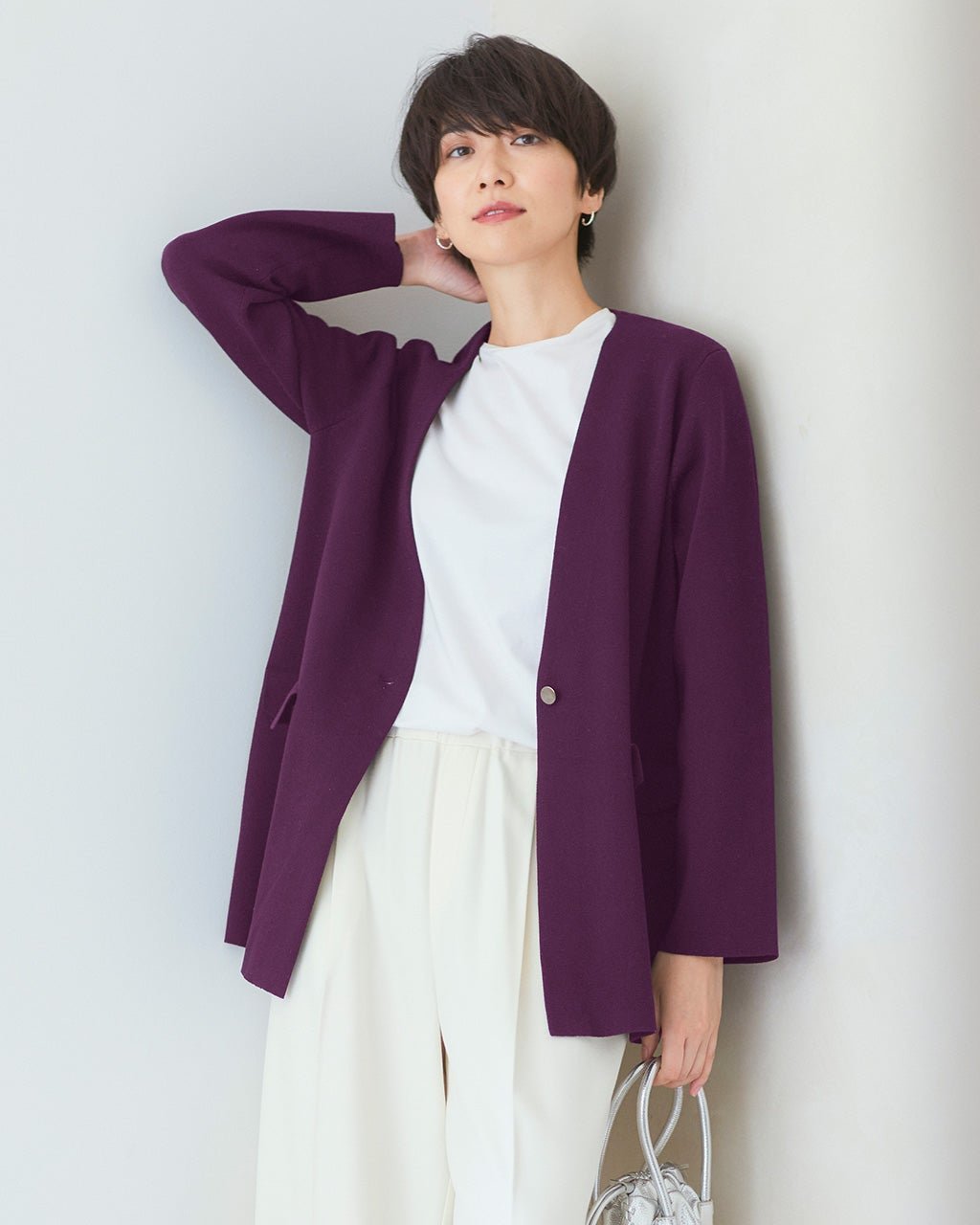 【ドゥクラッセ/DoCLASSE】のミラノリブ・深Vネックミドル丈ジャケット インテリア・キッズ・メンズ・レディースファッション・服の通販 founy(ファニー) 　ファッション　Fashion　レディースファッション　Fashion for Women　アウター　Coat / Outerwear Collection　レディースジャケット・軽アウター　Jackets　カーディガン　Cardigan, Knitwear　ジャケット　Jacket, Outerwear　ミドル　Middle Length, Mid Height　ミラノリブ　Milano Rib, Milano Stitch　定番　Standard, Basic Item　パープル|ID: prp329100004935779 ipo3291000000037039684