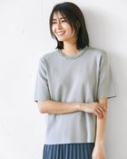 【ドゥクラッセ/DoCLASSE】のビジューネック・総針ニットプルオーバー ライトグレー|ID: prp329100004935840 ipo3291000000037040027