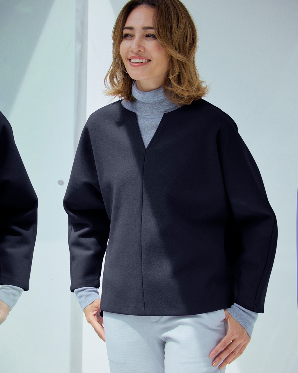 【ドゥクラッセ/DoCLASSE】のメルトンタッチ・キーネックプルオーバー 人気、トレンドファッション・服の通販 founy(ファニー) 　ファッション　Fashion　レディースファッション　Fashion for Women　トップス・カットソー　Cut & Sew Tops　シャツ・ブラウス・オフィスカジュアル　Elegant Blouses & Button-Ups　ロングTシャツ・Tシャツ　Longline T-Shirts & Tees　カジュアルプルオーバー・ニットトップス　Pullovers & Knit Tops / Casual Pullovers　カットソー・ベーシックTシャツ　Cut-and-Sewn Tops / Stretch Tees & Basics　カットソー　Cut and Sewn Top　ストレッチ　Stretch, Stretchy Fabric　セットアップ　Set-Up, Coordinated Outfit　フォルム　Silhouette, Form　メルトン　Melton, Heavy Wool　モダン　Modern, Contemporary　人気　Popular, Best Seller　 other-1|ID: prp329100004938384 ipo3291000000037057506