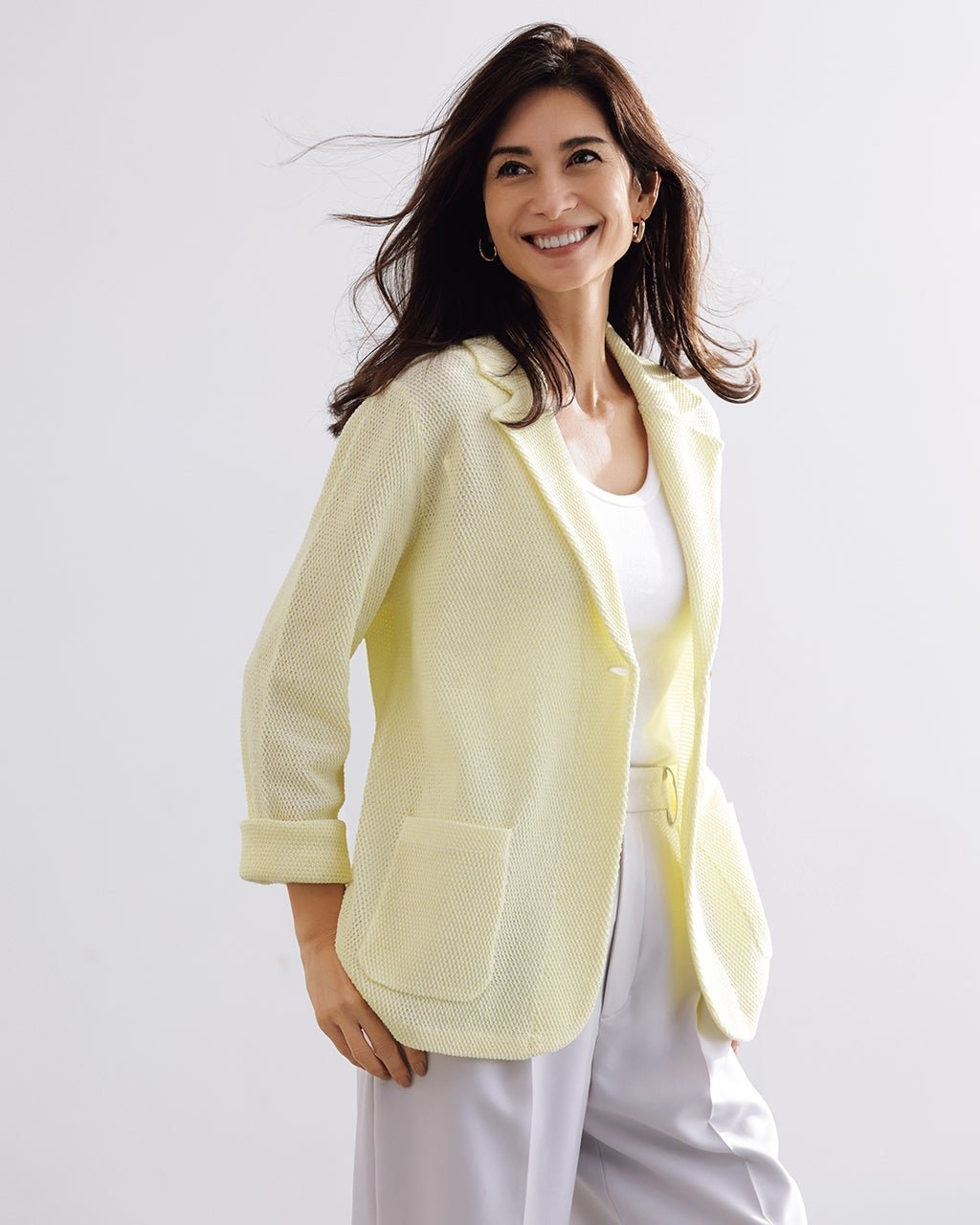 【ドゥクラッセ/DoCLASSE】の鹿の子ニット・テーラードジャケット インテリア・キッズ・メンズ・レディースファッション・服の通販 founy(ファニー) 　ファッション　Fashion　レディースファッション　Fashion for Women　アウター　Coat / Outerwear Collection　レディースジャケット・軽アウター　Jackets　テーラードジャケット / 通勤・きれいめスタイル　Tailored Jackets & Blazers　カーディガン　Cardigan, Knitwear　ジャケット　Jacket, Outerwear　ダウン　Down, Puffer　エレガント 上品　Elegant　人気　Popular, Best Seller　秋　Autumn　鹿の子　Piqué, Kanoko Fabric　ペールイエロー|ID: prp329100004938405 ipo3291000000037057584