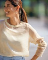 【ドゥクラッセ/DoCLASSE】のシアークロス・クルーネックブラウス 人気、トレンドファッション・服の通販 founy(ファニー) ファッション Fashion レディースファッション Fashion for Women トップス・カットソー Cut & Sew Tops シャツ・ブラウス・オフィスカジュアル Elegant Blouses & Button-Ups インナー Innerwear シアー Sheer, See-Through シンプル Simple, Minimal ジャケット Jacket, Outerwear リブニット Rib Knit, Ribbed Knit エレガント 上品 Elegant 夏 Summer 春 Spring S/S・春夏 SS, Spring/Summer, Warm Season |ID:prp329100004942381