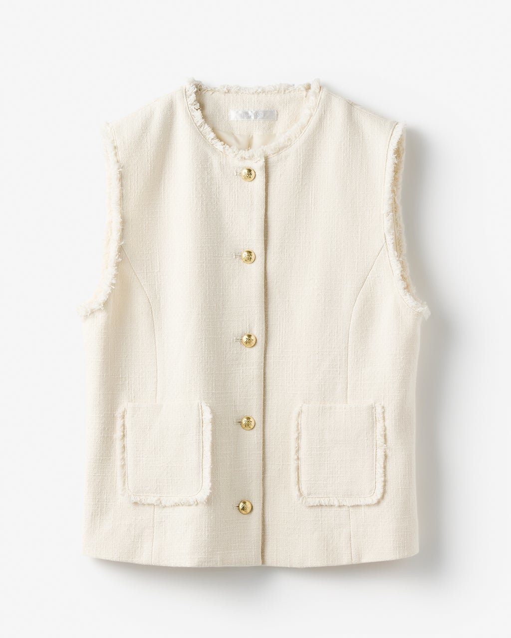 【ドゥクラッセ/DoCLASSE】のブッチャー織り・金ボタンショートジレ インテリア・キッズ・メンズ・レディースファッション・服の通販 founy(ファニー) 　ファッション　Fashion　レディースファッション　Fashion for Women　アウター　Coat / Outerwear Collection　トップス・カットソー　Cut & Sew Tops　ベスト&ジレ / 重ね着スタイル　Vests & Gilets　クラシカル　Classical, Vintage-Inspired　サスペンダー　Suspenders, Braces　ジャケット　Jacket, Outerwear　セットアップ　Set-Up, Coordinated Outfit　ツイード　Twill, Twill Weave　フリンジ　Fringe, Tassel　ワイド　Wide, Wide Fit　オフホワイト|ID: prp329100004942392 ipo3291000000037094587