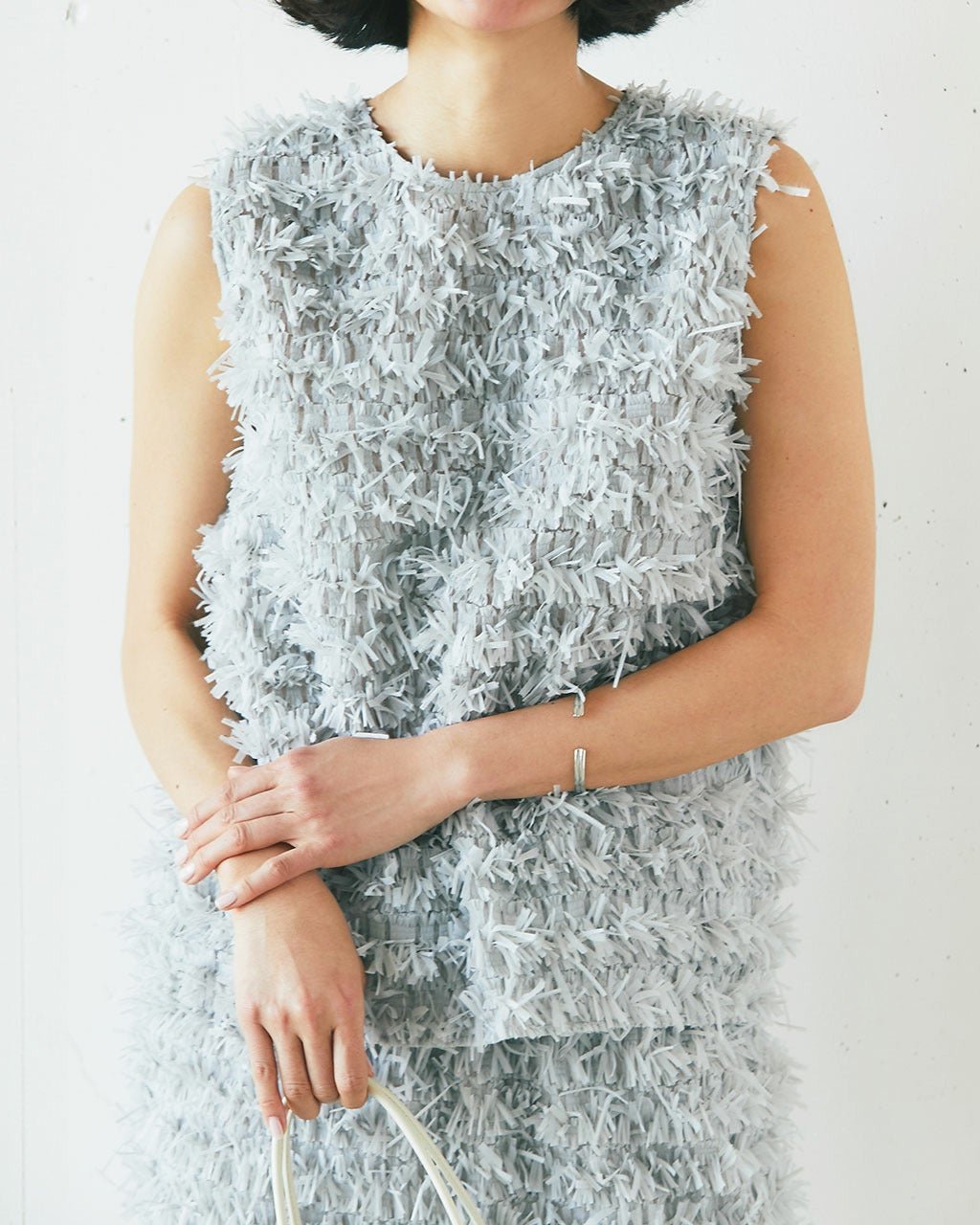 【ドゥクラッセ/DoCLASSE】のテープヤーンジャカード・ブラウス インテリア・キッズ・メンズ・レディースファッション・服の通販 founy(ファニー) 　ファッション　Fashion　レディースファッション　Fashion for Women　トップス・カットソー　Cut & Sew Tops　シャツ・ブラウス・オフィスカジュアル　Elegant Blouses & Button-Ups　2025年　2025　2025春夏・S/S　Spring/Summer 2025 SS25　セットアップ　Set-Up, Coordinated Outfit　ノースリーブ　Sleeveless, No-Sleeve　フレア　Flare, Flared　アイスグレー|ID: prp329100004942758 ipo3291000000037099075