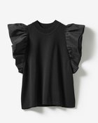 【ドゥクラッセ/DoCLASSE】の異素材使い・袖フリルニット 大人の最旬トレンドファッション＆コーディネート founy(ファウニー) ファッション Fashion レディースファッション Fashion for Women トップス・カットソー Cut & Sew Tops ニット Knit Tops & Sweaters 新作・新入荷 New Arrivals / New In シアー Sheer, See-Through フリル Frill, Ruffle リネン Linen, Linen Fabric thumbnail ブラック|ID: prp329100004963465 ipo3291000000037236519