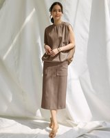 【ドゥクラッセ/DoCLASSE】のコットンポンチ・ストレートスカート 大人の最旬トレンドファッション＆コーディネート founy(ファウニー) ファッション Fashion レディースファッション Fashion for Women スカート Skirts なめらか Smooth, Silky Texture セットアップ Set-Up, Coordinated Outfit パッチ Patch, Appliqué ポケット Pocket, Pocket Detail エレガント 上品 Elegant 人気 Popular, Best Seller |ID:prp329100004967369