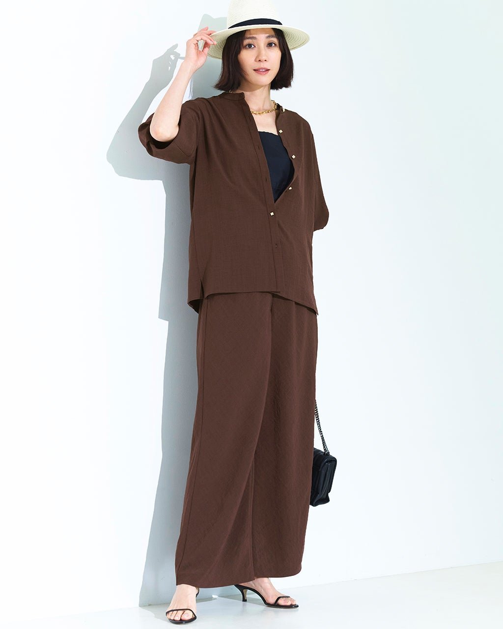 【ドゥクラッセ/DoCLASSE】のビューティバイアス・ブリーズパンツ/63㎝ インテリア・キッズ・メンズ・レディースファッション・服の通販 founy(ファウニー) 　ファッション　Fashion　レディースファッション　Fashion for Women　パンツ　Pants & Trousers　秋　Autumn　セットアップ　Set-Up, Coordinated Outfit　リネン　Linen, Linen Fabric　ワイド　Wide, Wide Fit　新作・新入荷　New Arrivals / New In　夏　Summer　エレガント 上品　Elegant　ダークブラウン|ID: prp329100004985541 ipo3291000000037345329