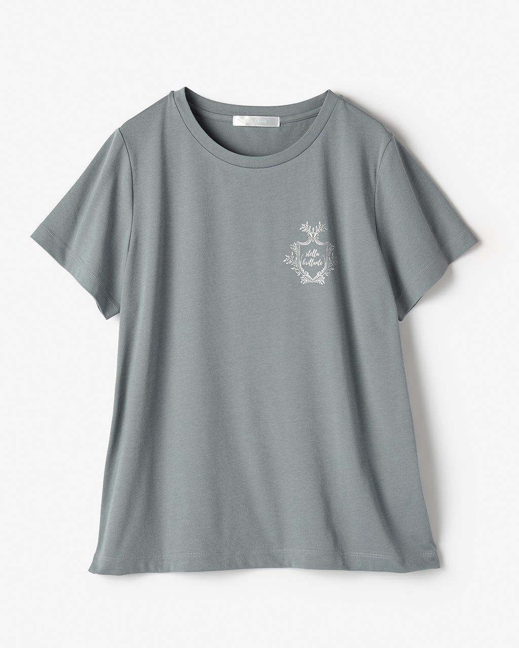 【ドゥクラッセ/DoCLASSE】のコットン混・グラフィックTシャツ インテリア・キッズ・メンズ・レディースファッション・服の通販 founy(ファウニー) 　ファッション　Fashion　レディースファッション　Fashion for Women　トップス・カットソー　Cut & Sew Tops　シャツ・ブラウス・オフィスカジュアル　Elegant Blouses & Button-Ups　ロングTシャツ・Tシャツ　Longline T-Shirts & Tees　カットソー・ベーシックTシャツ　Cut-and-Sewn Tops / Stretch Tees & Basics　新作・新入荷　New Arrivals / New In　カットソー　Cut and Sewn Top　グラフィック　Graphic, Graphic Design　プリント　Print, Printed Pattern　メタリック　Metallic, Shiny Finish　モノトーン　Monotone, Black and White　人気　Popular, Best Seller　ブルーグレー|ID: prp329100004985551 ipo3291000000037345406
