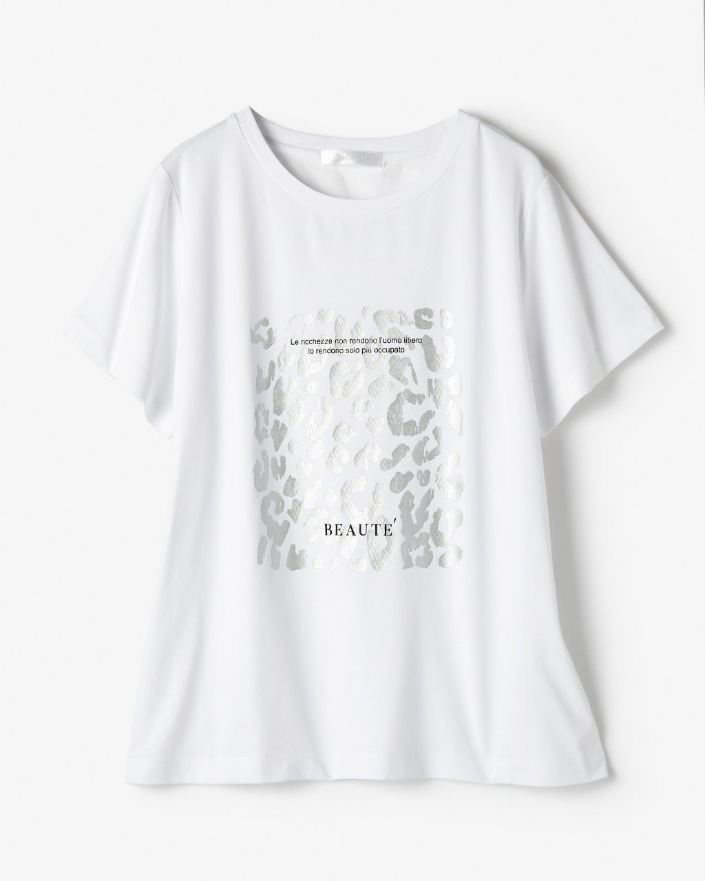 【ドゥクラッセ/DoCLASSE】のコットン混・グラフィックTシャツ インテリア・キッズ・メンズ・レディースファッション・服の通販 founy(ファウニー) 　ファッション　Fashion　レディースファッション　Fashion for Women　トップス・カットソー　Cut & Sew Tops　シャツ・ブラウス・オフィスカジュアル　Elegant Blouses & Button-Ups　ロングTシャツ・Tシャツ　Longline T-Shirts & Tees　カットソー・ベーシックTシャツ　Cut-and-Sewn Tops / Stretch Tees & Basics　新作・新入荷　New Arrivals / New In　カットソー　Cut and Sewn Top　グラフィック　Graphic, Graphic Design　プリント　Print, Printed Pattern　メタリック　Metallic, Shiny Finish　モノトーン　Monotone, Black and White　人気　Popular, Best Seller　ホワイト・パターン|ID: prp329100004985551 ipo3291000000037345407