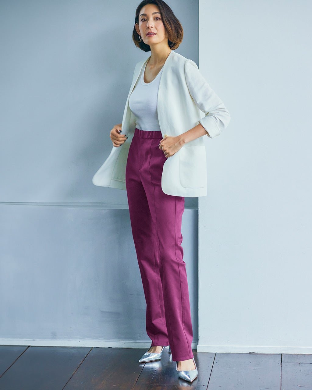 【ドゥクラッセ/DoCLASSE】のミラクルストレッチ・スリム72cm インテリア・キッズ・メンズ・レディースファッション・服の通販 founy(ファウニー) 　ファッション　Fashion　レディースファッション　Fashion for Women　パンツ　Pants & Trousers　ストレッチ　Stretch, Stretchy Fabric　スリム　Slim, Slim Fit　センター　Center, Center Line　パターン　Pattern, Design Print　フロント　Front, Front Design　レギンス　Leggings, Stretch Pants　人気　Popular, Best Seller　パープル|ID: prp329100004993223 ipo3291000000037396514