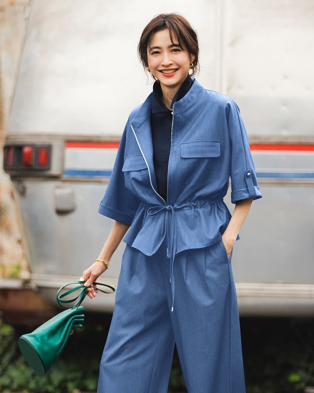 【ドゥクラッセ/DoCLASSE】のデニムライク・スタンドカラーブルゾン インテリア・キッズ・メンズ・レディースファッション・服の通販 founy(ファウニー) 　ファッション　Fashion　レディースファッション　Fashion for Women　アウター　Coat / Outerwear Collection　ブルゾンジャケット・スポーティアウター　Blouson Jackets　新作・新入荷　New Arrivals / New In　インディゴ　Indigo Denim　スタンド　Stand Collar, Upright Stand　ストレッチ　Stretch, Stretchy Fabric　セットアップ　Set-Up, Coordinated Outfit　デニム　Denim, Jeans Material　ポケット　Pocket, Pocket Detail　ライトインディゴ|ID: prp329100004993243 ipo3291000000037396646