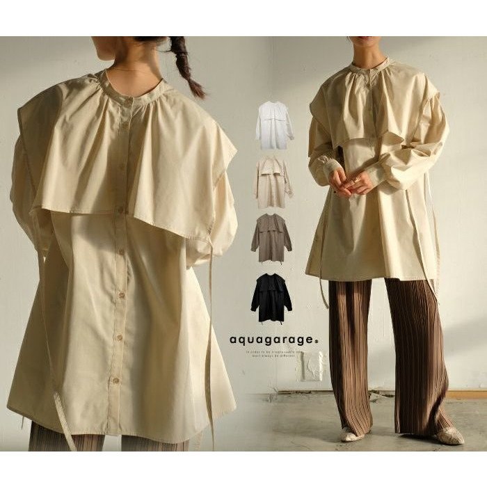 【アクアガレージ/aquagarage】の【最終値下げ価格】サイドリボンケープシャツ インテリア・キッズ・メンズ・レディースファッション・服の通販 founy(ファニー) https://founy.com/ ファッション Fashion レディースファッション Fashion for Women トップス・カットソー Cut & Sew Tops シャツ・ブラウス・オフィスカジュアル Elegant Blouses & Button-Ups エアリー Airy Texture クラシカル Classical, Vintage-Inspired スタンド Stand Collar, Upright Stand プチプライス・低価格 Affordable / Budget Price ヨーク Yoke, Yoke Design |ID: prp329100003784938 ipo3291000000034105745