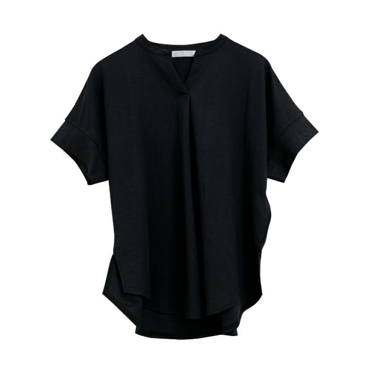 【アクアガレージ/aquagarage】の接触冷感キーネックカットソー インテリア・キッズ・メンズ・レディースファッション・服の通販 founy(ファニー) 　ファッション　Fashion　レディースファッション　Fashion for Women　トップス・カットソー　Cut & Sew Tops　シャツ・ブラウス・オフィスカジュアル　Elegant Blouses & Button-Ups　ロングTシャツ・Tシャツ　Longline T-Shirts & Tees　カットソー・ベーシックTシャツ　Cut-and-Sewn Tops / Stretch Tees & Basics　送料無料　Free Shipping　カットソー　Cut and Sewn Top　プチプライス・低価格　Affordable / Budget Price　リラックス　Relax, Relaxed Fit　ブラック|ID: prp329100003785096 ipo3291000000024907358