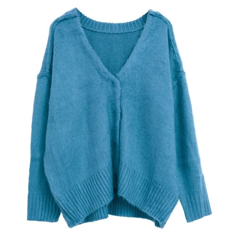 【アクアガレージ/aquagarage】の深Vネックシャギーカーディガン インテリア・キッズ・メンズ・レディースファッション・服の通販 founy(ファニー) 　ファッション　Fashion　レディースファッション　Fashion for Women　トップス・カットソー　Cut & Sew Tops　ニット　Knit Tops & Sweaters　カーディガン・羽織り　Layered Style Cardigans　Vネックトップス　V-Neck Tops / V-Cut Neckline Shirts　送料無料　Free Shipping　ショルダー　Shoulder, Shoulder Strap　セーター　Sweater, Knitwear　ドロップ　Drop Shoulder, Dropped Style　プチプライス・低価格　Affordable / Budget Price　ライトブルー|ID: prp329100003785222 ipo3291000000024907891