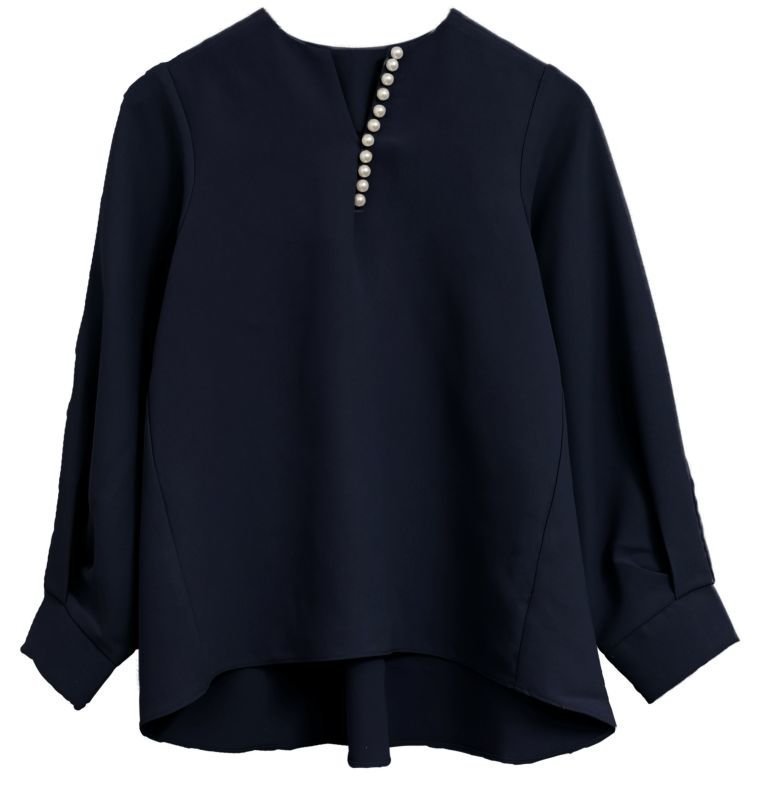 【アクアガレージ/aquagarage】のパール付きキーネックブラウス インテリア・キッズ・メンズ・レディースファッション・服の通販 founy(ファニー) 　ファッション　Fashion　レディースファッション　Fashion for Women　トップス・カットソー　Cut & Sew Tops　シャツ・ブラウス・オフィスカジュアル　Elegant Blouses & Button-Ups　送料無料　Free Shipping　ネックレス　Necklace, Pendant Necklace　パール　Pearl, Pearl Accent　プチプライス・低価格　Affordable / Budget Price　エレガント 上品　Elegant　ネイビー|ID: prp329100003785237 ipo3291000000024907955