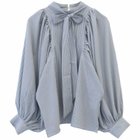 【アクアガレージ/aquagarage】のギャザースリーブボウタイブラウス ストライプネイビー|ID: prp329100003785375 ipo3291000000024908504
