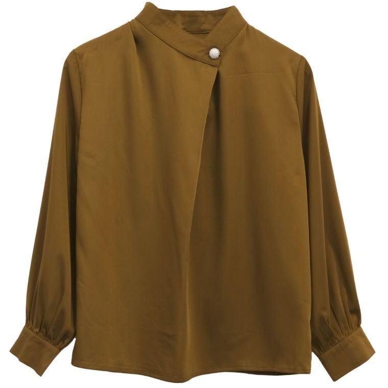 【アクアガレージ/aquagarage】のビジューパールボタンブラウス インテリア・キッズ・メンズ・レディースファッション・服の通販 founy(ファニー) 　ファッション　Fashion　レディースファッション　Fashion for Women　トップス・カットソー　Cut & Sew Tops　シャツ・ブラウス・オフィスカジュアル　Elegant Blouses & Button-Ups　送料無料　Free Shipping　シンプル　Simple, Minimal　プチプライス・低価格　Affordable / Budget Price　イエローオーカー|ID: prp329100003785390 ipo3291000000024908577