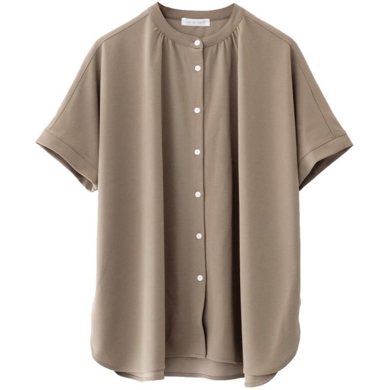 【アクアガレージ/aquagarage】の梨地ギャザーシャツ インテリア・キッズ・メンズ・レディースファッション・服の通販 founy(ファニー) 　ファッション　Fashion　レディースファッション　Fashion for Women　トップス・カットソー　Cut & Sew Tops　シャツ・ブラウス・オフィスカジュアル　Elegant Blouses & Button-Ups　送料無料　Free Shipping　ギャザー　Gathered, Ruffled　ストレッチ　Stretch, Stretchy Fabric　プチプライス・低価格　Affordable / Budget Price　リラックス　Relax, Relaxed Fit　モカ|ID: prp329100003785451 ipo3291000000024908826