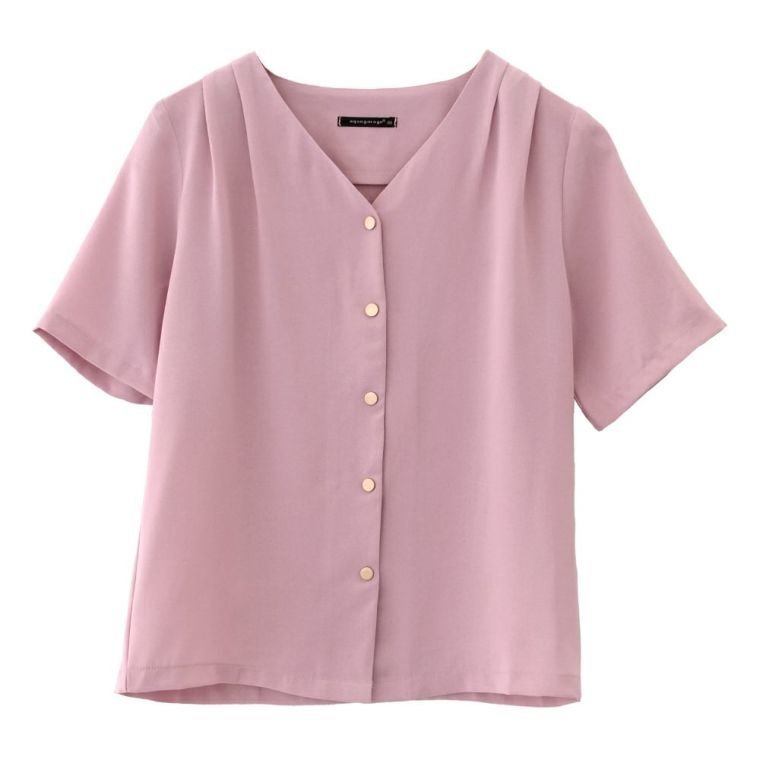 【アクアガレージ/aquagarage】のショルダータックVネックブラウス インテリア・キッズ・メンズ・レディースファッション・服の通販 founy(ファニー) 　ファッション　Fashion　レディースファッション　Fashion for Women　トップス・カットソー　Cut & Sew Tops　シャツ・ブラウス・オフィスカジュアル　Elegant Blouses & Button-Ups　Vネックトップス　V-Neck Tops / V-Cut Neckline Shirts　送料無料　Free Shipping　ショルダー　Shoulder, Shoulder Strap　シンプル　Simple, Minimal　プチプライス・低価格　Affordable / Budget Price　夏　Summer　春　Spring　秋　Autumn　ピンク|ID: prp329100003785462 ipo3291000000024908882