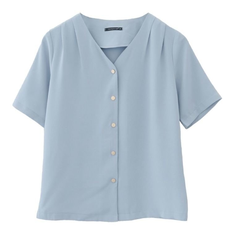 【アクアガレージ/aquagarage】のショルダータックVネックブラウス インテリア・キッズ・メンズ・レディースファッション・服の通販 founy(ファニー) 　ファッション　Fashion　レディースファッション　Fashion for Women　トップス・カットソー　Cut & Sew Tops　シャツ・ブラウス・オフィスカジュアル　Elegant Blouses & Button-Ups　Vネックトップス　V-Neck Tops / V-Cut Neckline Shirts　送料無料　Free Shipping　ショルダー　Shoulder, Shoulder Strap　シンプル　Simple, Minimal　プチプライス・低価格　Affordable / Budget Price　夏　Summer　春　Spring　秋　Autumn　アイスブルー|ID: prp329100003785462 ipo3291000000024908883