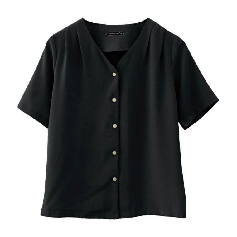 【アクアガレージ/aquagarage】のショルダータックVネックブラウス インテリア・キッズ・メンズ・レディースファッション・服の通販 founy(ファニー) 　ファッション　Fashion　レディースファッション　Fashion for Women　トップス・カットソー　Cut & Sew Tops　シャツ・ブラウス・オフィスカジュアル　Elegant Blouses & Button-Ups　Vネックトップス　V-Neck Tops / V-Cut Neckline Shirts　送料無料　Free Shipping　ショルダー　Shoulder, Shoulder Strap　シンプル　Simple, Minimal　プチプライス・低価格　Affordable / Budget Price　夏　Summer　春　Spring　秋　Autumn　ブラック|ID: prp329100003785462 ipo3291000000024908884