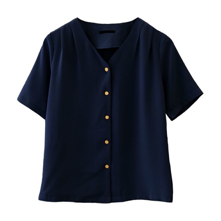 【アクアガレージ/aquagarage】のショルダータックVネックブラウス インテリア・キッズ・メンズ・レディースファッション・服の通販 founy(ファニー) 　ファッション　Fashion　レディースファッション　Fashion for Women　トップス・カットソー　Cut & Sew Tops　シャツ・ブラウス・オフィスカジュアル　Elegant Blouses & Button-Ups　Vネックトップス　V-Neck Tops / V-Cut Neckline Shirts　送料無料　Free Shipping　ショルダー　Shoulder, Shoulder Strap　シンプル　Simple, Minimal　プチプライス・低価格　Affordable / Budget Price　夏　Summer　春　Spring　秋　Autumn　ネイビー|ID: prp329100003785462 ipo3291000000026732878