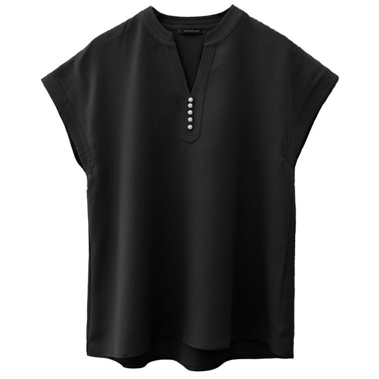 【アクアガレージ/aquagarage】のパール釦キーネックブラウス インテリア・キッズ・メンズ・レディースファッション・服の通販 founy(ファニー) 　ファッション　Fashion　レディースファッション　Fashion for Women　トップス・カットソー　Cut & Sew Tops　シャツ・ブラウス・オフィスカジュアル　Elegant Blouses & Button-Ups　送料無料　Free Shipping　デコルテ　Décolleté, Neckline　トレンド　Trend, Trending Now　パール　Pearl, Pearl Accent　プチプライス・低価格　Affordable / Budget Price　エレガント 上品　Elegant　夏　Summer　春　Spring　秋　Autumn　ブラック|ID: prp329100003785487 ipo3291000000024908989