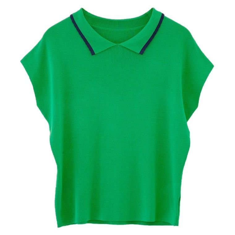 【アクアガレージ/aquagarage】の配色ライン襟付きサマーニット インテリア・キッズ・メンズ・レディースファッション・服の通販 founy(ファニー) 　ファッション　Fashion　レディースファッション　Fashion for Women　トップス・カットソー　Cut & Sew Tops　ニット　Knit Tops & Sweaters　送料無料　Free Shipping　サマー　Summer, Summer Style　スポーティ　Sporty, Casual Athletic　セーター　Sweater, Knitwear　プチプライス・低価格　Affordable / Budget Price　ボトム　Bottoms, Lower Wear　ポロシャツ　Polo Shirt, Collared Tee　エレガント 上品　Elegant　グリーン|ID: prp329100003785490 ipo3291000000024909000