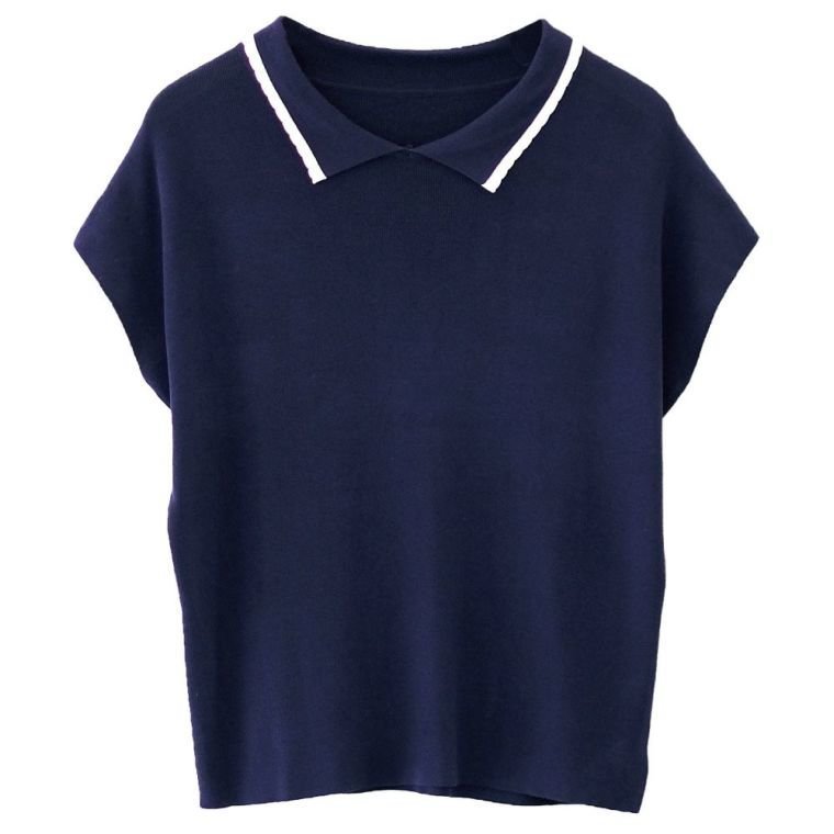 【アクアガレージ/aquagarage】の配色ライン襟付きサマーニット インテリア・キッズ・メンズ・レディースファッション・服の通販 founy(ファニー) 　ファッション　Fashion　レディースファッション　Fashion for Women　トップス・カットソー　Cut & Sew Tops　ニット　Knit Tops & Sweaters　送料無料　Free Shipping　サマー　Summer, Summer Style　スポーティ　Sporty, Casual Athletic　セーター　Sweater, Knitwear　プチプライス・低価格　Affordable / Budget Price　ボトム　Bottoms, Lower Wear　ポロシャツ　Polo Shirt, Collared Tee　エレガント 上品　Elegant　ネイビー|ID: prp329100003785490 ipo3291000000024909001