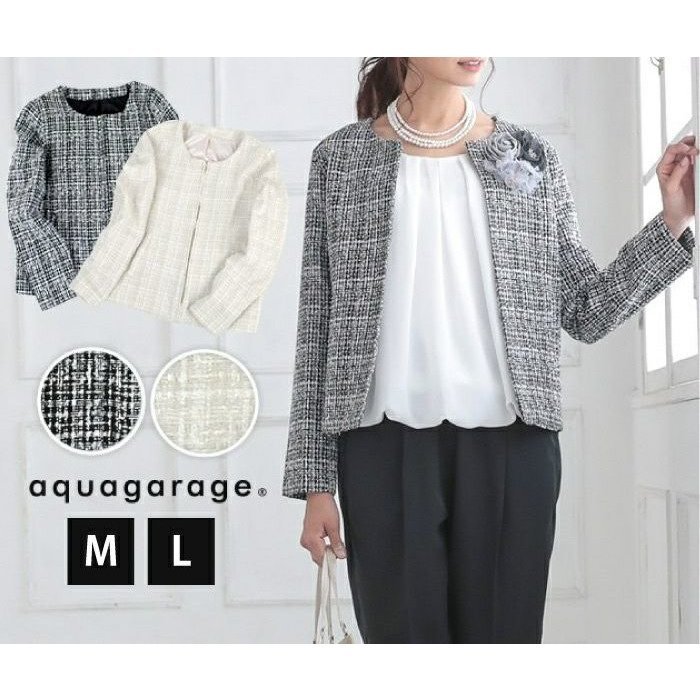 【アクアガレージ/aquagarage】のノーカラーツイードジャケット 人気、トレンドファッション・服の通販 founy(ファニー) 　ファッション　Fashion　レディースファッション　Fashion for Women　アウター　Coat / Outerwear Collection　レディースジャケット・軽アウター　Jackets　送料無料　Free Shipping　ジャケット　Jacket, Outerwear　セレモニー　Ceremony　ツイード　Twill, Twill Weave　プチプライス・低価格　Affordable / Budget Price　定番　Standard, Basic Item　 other-1|ID: prp329100003785589 ipo3291000000034095288
