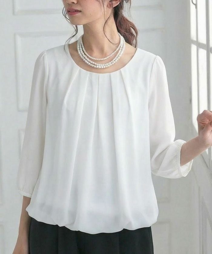 【アクアガレージ/aquagarage】のフロントタックシフォンブラウス|上品きれいめ×体型カバー|豊富なサイズで春夏秋に活躍| 人気、トレンドファッション・服の通販 founy(ファニー) 　ファッション　Fashion　レディースファッション　Fashion for Women　トップス・カットソー　Cut & Sew Tops　シャツ・ブラウス・オフィスカジュアル　Elegant Blouses & Button-Ups　送料無料　Free Shipping　セレモニー　Ceremony　プチプライス・低価格　Affordable / Budget Price　エレガント 上品　Elegant　夏　Summer　春　Spring　S/S・春夏　SS, Spring/Summer, Warm Season　 other-1|ID: prp329100003785602 ipo3291000000036014221