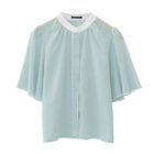 【アクアガレージ/aquagarage】のパール釦バイカラーフレア5分袖ブラウス ベビーブルー|ID: prp329100003785622 ipo3291000000024909523