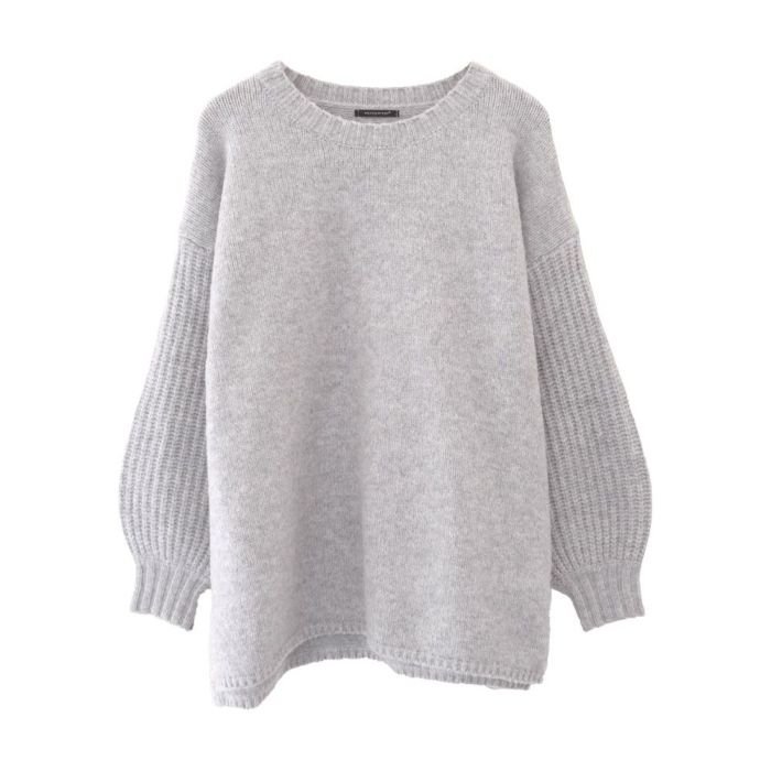 【アクアガレージ/aquagarage】のサイドスリットボリューム袖ニット インテリア・キッズ・メンズ・レディースファッション・服の通販 founy(ファニー) 　ファッション　Fashion　レディースファッション　Fashion for Women　トップス・カットソー　Cut & Sew Tops　ニット　Knit Tops & Sweaters　送料無料　Free Shipping　スリット　Slit, Slit Detail　セーター　Sweater, Knitwear　プチプライス・低価格　Affordable / Budget Price　グレー|ID: prp329100003785667 ipo3291000000024909700