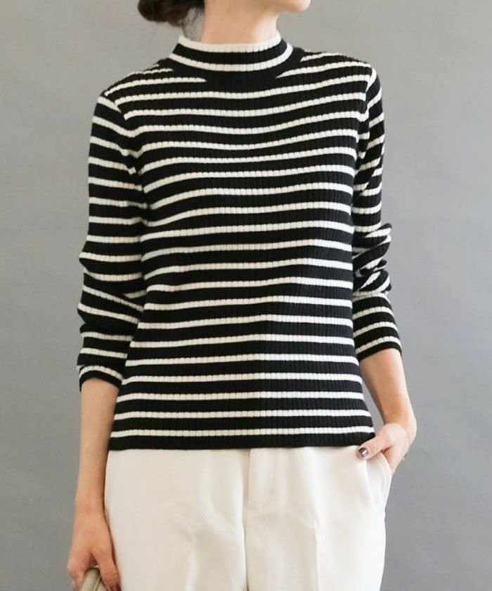 【アクアガレージ/aquagarage】の【最終値下げ価格】ボーダー柄ハイネックカットソー 人気、トレンドファッション・服の通販 founy(ファニー) 　ファッション　Fashion　レディースファッション　Fashion for Women　トップス・カットソー　Cut & Sew Tops　ニット　Knit Tops & Sweaters　カットソー・ベーシックTシャツ　Cut-and-Sewn Tops / Stretch Tees & Basics　セーター　Sweater, Knitwear　バランス　Balance, Style Balance　プチプライス・低価格　Affordable / Budget Price　ボーダー　Border, Stripe　 other-1|ID: prp329100003785672 ipo3291000000035518408