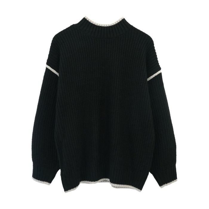 【アクアガレージ/aquagarage】のバイカラーモックネックニットトップス インテリア・キッズ・メンズ・レディースファッション・服の通販 founy(ファニー) 　ファッション　Fashion　レディースファッション　Fashion for Women　トップス・カットソー　Cut & Sew Tops　ニット　Knit Tops & Sweaters　送料無料　Free Shipping　ショルダー　Shoulder, Shoulder Strap　セーター　Sweater, Knitwear　ドロップ　Drop Shoulder, Dropped Style　プチプライス・低価格　Affordable / Budget Price　A/W・秋冬　Autumn/Winter　ブラック|ID: prp329100003785700 ipo3291000000024909835
