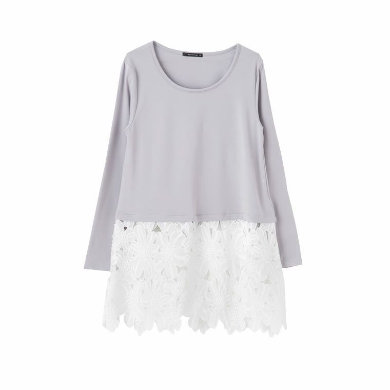 【アクアガレージ/aquagarage】のMUMU× インテリア・キッズ・メンズ・レディースファッション・服の通販 founy(ファニー) 　ファッション　Fashion　レディースファッション　Fashion for Women　トップス・カットソー　Cut & Sew Tops　シャツ・ブラウス・オフィスカジュアル　Elegant Blouses & Button-Ups　ロングTシャツ・Tシャツ　Longline T-Shirts & Tees　カットソー・ベーシックTシャツ　Cut-and-Sewn Tops / Stretch Tees & Basics　送料無料　Free Shipping　インナー　Innerwear　カットソー　Cut and Sewn Top　コラボ　Collaboration, Collab　プチプライス・低価格　Affordable / Budget Price　長袖　Long Sleeve, Full Sleeve　レース:ライトグレー|ID: prp329100003785710 ipo3291000000024909903