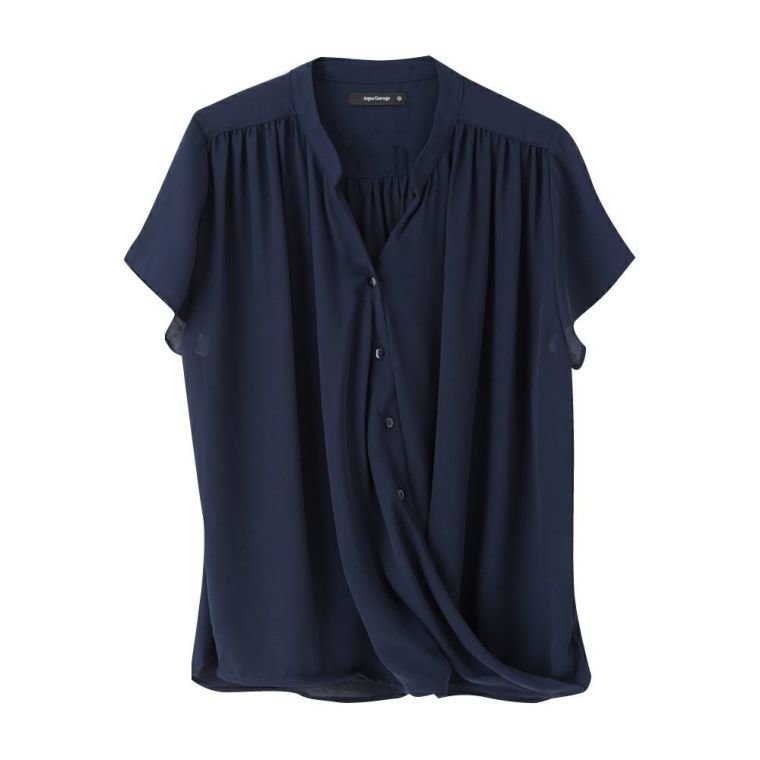 【アクアガレージ/aquagarage】のカシュクールシフォンブラウス インテリア・キッズ・メンズ・レディースファッション・服の通販 founy(ファニー) 　ファッション　Fashion　レディースファッション　Fashion for Women　トップス・カットソー　Cut & Sew Tops　シャツ・ブラウス・オフィスカジュアル　Elegant Blouses & Button-Ups　送料無料　Free Shipping　とろみ　Fluid, Flowy Fabric　カシュクール　Wrap Design　ギャザー　Gathered, Ruffled　シフォン　Chiffon, Lightweight Fabric　ドレープ　Drape, Draping Fabric　プチプライス・低価格　Affordable / Budget Price　ネイビー|ID: prp329100003785732 ipo3291000000024909969
