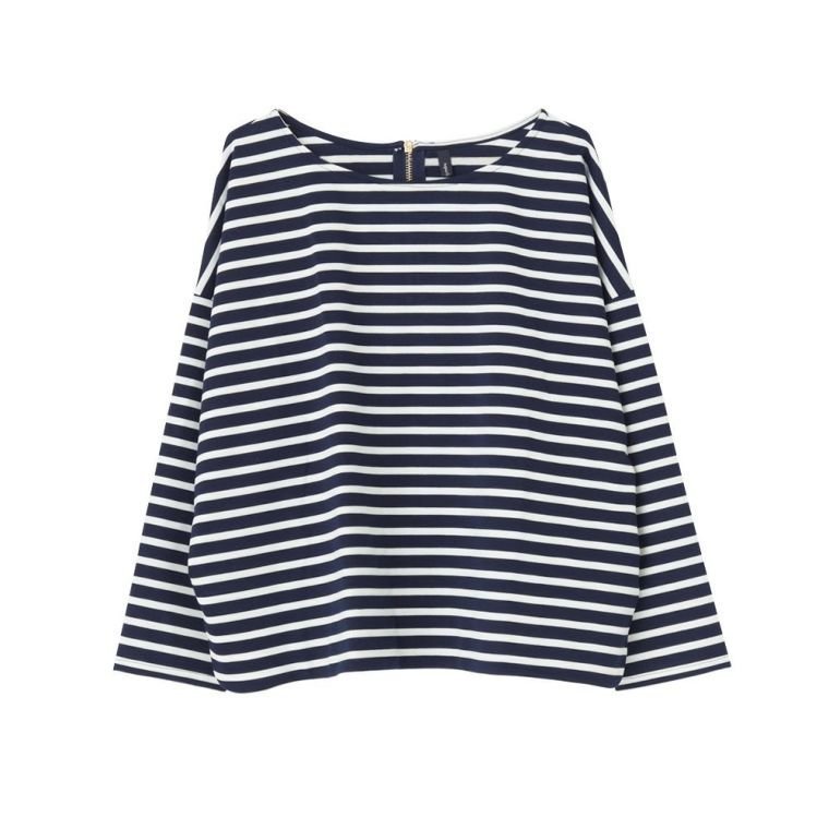 【アクアガレージ/aquagarage】のバックファスナーカットソー 無地 ボーダー インテリア・キッズ・メンズ・レディースファッション・服の通販 founy(ファニー) 　ファッション　Fashion　レディースファッション　Fashion for Women　トップス・カットソー　Cut & Sew Tops　シャツ・ブラウス・オフィスカジュアル　Elegant Blouses & Button-Ups　ロングTシャツ・Tシャツ　Longline T-Shirts & Tees　カットソー・ベーシックTシャツ　Cut-and-Sewn Tops / Stretch Tees & Basics　送料無料　Free Shipping　カットソー　Cut and Sewn Top　ショルダー　Shoulder, Shoulder Strap　ドロップ　Drop Shoulder, Dropped Style　プチプライス・低価格　Affordable / Budget Price　ボーダー　Border, Stripe　エレガント 上品　Elegant　無地　Plain, Solid Color　A/W・秋冬　Autumn/Winter　ボーダー:ネイビー|ID: prp329100003785738 ipo3291000000024909992