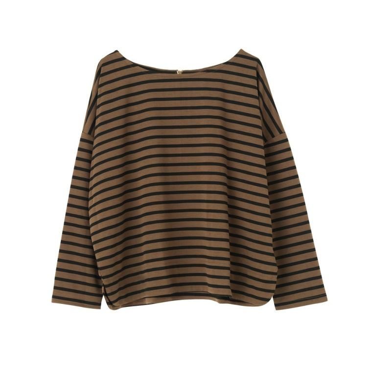 【アクアガレージ/aquagarage】のバックファスナーカットソー 無地 ボーダー インテリア・キッズ・メンズ・レディースファッション・服の通販 founy(ファニー) 　ファッション　Fashion　レディースファッション　Fashion for Women　トップス・カットソー　Cut & Sew Tops　シャツ・ブラウス・オフィスカジュアル　Elegant Blouses & Button-Ups　ロングTシャツ・Tシャツ　Longline T-Shirts & Tees　カットソー・ベーシックTシャツ　Cut-and-Sewn Tops / Stretch Tees & Basics　送料無料　Free Shipping　カットソー　Cut and Sewn Top　ショルダー　Shoulder, Shoulder Strap　ドロップ　Drop Shoulder, Dropped Style　プチプライス・低価格　Affordable / Budget Price　ボーダー　Border, Stripe　エレガント 上品　Elegant　無地　Plain, Solid Color　A/W・秋冬　Autumn/Winter　ボーダー:ベージュ|ID: prp329100003785738 ipo3291000000024909993