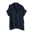 【アクアガレージ/aquagarage】の後ボタン スキッパーシフォンブラウス ネイビー|ID: prp329100003785783 ipo3291000000028046664