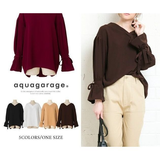 【アクアガレージ/aquagarage】の【最終値下げ価格】キャンディースリーブVネックブラウス インテリア・キッズ・メンズ・レディースファッション・服の通販 founy(ファニー) https://founy.com/ ファッション Fashion レディースファッション Fashion for Women トップス・カットソー Cut & Sew Tops シャツ・ブラウス・オフィスカジュアル Elegant Blouses & Button-Ups Vネックトップス V-Neck Tops / V-Cut Neckline Shirts ガーリー Girly, Feminine Style スリーブ Sleeve, Long Sleeve / Short Sleeve フェミニン Feminine, Girly プチプライス・低価格 Affordable / Budget Price リボン Ribbon, Bow |ID: prp329100003785817 ipo3291000000033318002