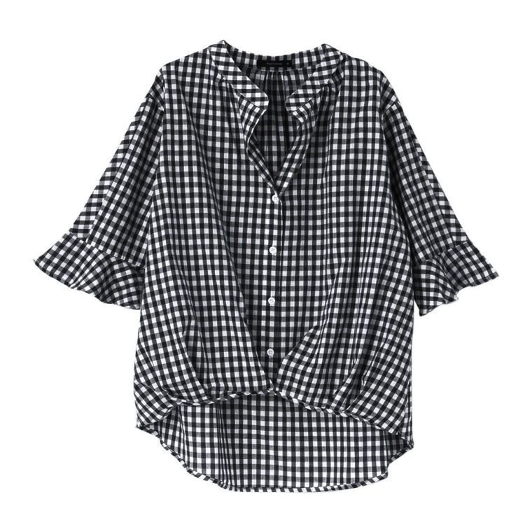 【アクアガレージ/aquagarage】のフレアスリーブスキッパーブラウス|二の腕カバー&きれいめ抜け感トップス| インテリア・キッズ・メンズ・レディースファッション・服の通販 founy(ファニー) 　ファッション　Fashion　レディースファッション　Fashion for Women　トップス・カットソー　Cut & Sew Tops　シャツ・ブラウス・オフィスカジュアル　Elegant Blouses & Button-Ups　スキッパー　Skipper, Open Collar　スリーブ　Sleeve, Long Sleeve / Short Sleeve　デニム　Denim, Jeans Material　バランス　Balance, Style Balance　フレア　Flare, Flared　送料無料　Free Shipping　プチプライス・低価格　Affordable / Budget Price　夏　Summer　エレガント 上品　Elegant　ビジネス 仕事 通勤　Business / Work / Commuting　ギンガム:ブラック|ID: prp329100003785833 ipo3291000000026161073