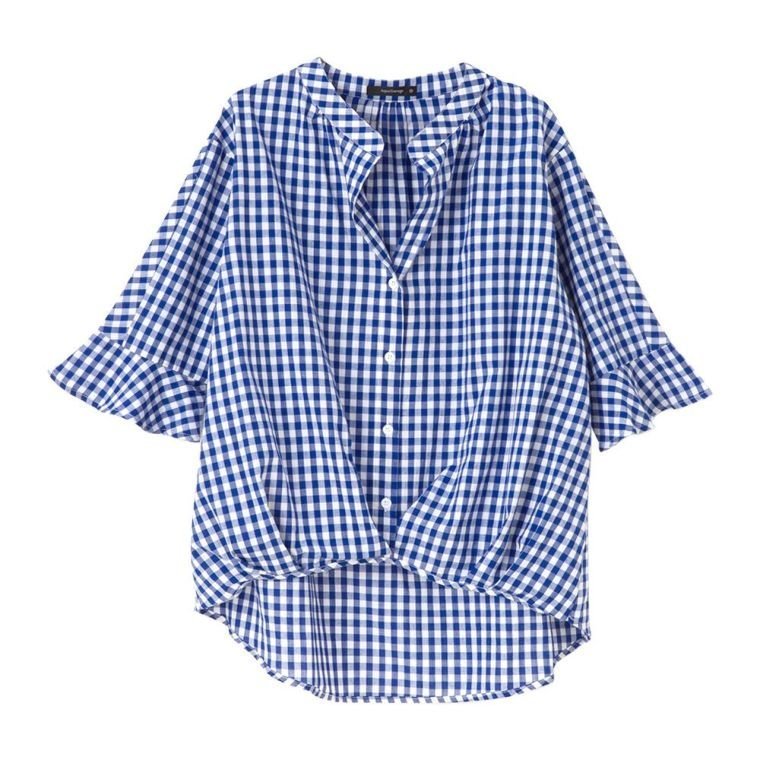 【アクアガレージ/aquagarage】のフレアスリーブスキッパーブラウス|二の腕カバー&きれいめ抜け感トップス| インテリア・キッズ・メンズ・レディースファッション・服の通販 founy(ファニー) 　ファッション　Fashion　レディースファッション　Fashion for Women　トップス・カットソー　Cut & Sew Tops　シャツ・ブラウス・オフィスカジュアル　Elegant Blouses & Button-Ups　スキッパー　Skipper, Open Collar　スリーブ　Sleeve, Long Sleeve / Short Sleeve　デニム　Denim, Jeans Material　バランス　Balance, Style Balance　フレア　Flare, Flared　送料無料　Free Shipping　プチプライス・低価格　Affordable / Budget Price　夏　Summer　エレガント 上品　Elegant　ビジネス 仕事 通勤　Business / Work / Commuting　ギンガム:ブルー|ID: prp329100003785833 ipo3291000000026161075