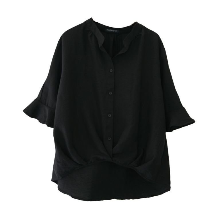 【アクアガレージ/aquagarage】のフレアスリーブスキッパーブラウス|二の腕カバー&きれいめ抜け感トップス| インテリア・キッズ・メンズ・レディースファッション・服の通販 founy(ファニー) 　ファッション　Fashion　レディースファッション　Fashion for Women　トップス・カットソー　Cut & Sew Tops　シャツ・ブラウス・オフィスカジュアル　Elegant Blouses & Button-Ups　スキッパー　Skipper, Open Collar　スリーブ　Sleeve, Long Sleeve / Short Sleeve　デニム　Denim, Jeans Material　バランス　Balance, Style Balance　フレア　Flare, Flared　送料無料　Free Shipping　プチプライス・低価格　Affordable / Budget Price　夏　Summer　エレガント 上品　Elegant　ビジネス 仕事 通勤　Business / Work / Commuting　ソリッドブラック|ID: prp329100003785833 ipo3291000000027444858