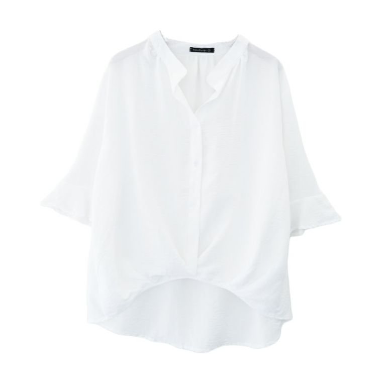 【アクアガレージ/aquagarage】のフレアスリーブスキッパーブラウス|二の腕カバー&きれいめ抜け感トップス| インテリア・キッズ・メンズ・レディースファッション・服の通販 founy(ファニー) 　ファッション　Fashion　レディースファッション　Fashion for Women　トップス・カットソー　Cut & Sew Tops　シャツ・ブラウス・オフィスカジュアル　Elegant Blouses & Button-Ups　スキッパー　Skipper, Open Collar　スリーブ　Sleeve, Long Sleeve / Short Sleeve　デニム　Denim, Jeans Material　バランス　Balance, Style Balance　フレア　Flare, Flared　送料無料　Free Shipping　プチプライス・低価格　Affordable / Budget Price　夏　Summer　エレガント 上品　Elegant　ビジネス 仕事 通勤　Business / Work / Commuting　ソリッドホワイト|ID: prp329100003785833 ipo3291000000027444859