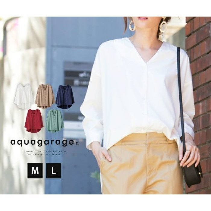 【アクアガレージ/aquagarage】の【999円祭り】Vネックシャツブラウス 人気、トレンドファッション・服の通販 founy(ファニー) 　ファッション　Fashion　レディースファッション　Fashion for Women　トップス・カットソー　Cut & Sew Tops　シャツ・ブラウス・オフィスカジュアル　Elegant Blouses & Button-Ups　Vネックトップス　V-Neck Tops / V-Cut Neckline Shirts　ショルダー　Shoulder, Shoulder Strap　ドロップ　Drop Shoulder, Dropped Style　プチプライス・低価格　Affordable / Budget Price　 other-1|ID: prp329100003785894 ipo3291000000036291777